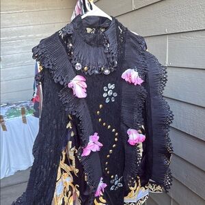 Black Lace Dress with Pink Floral Accents